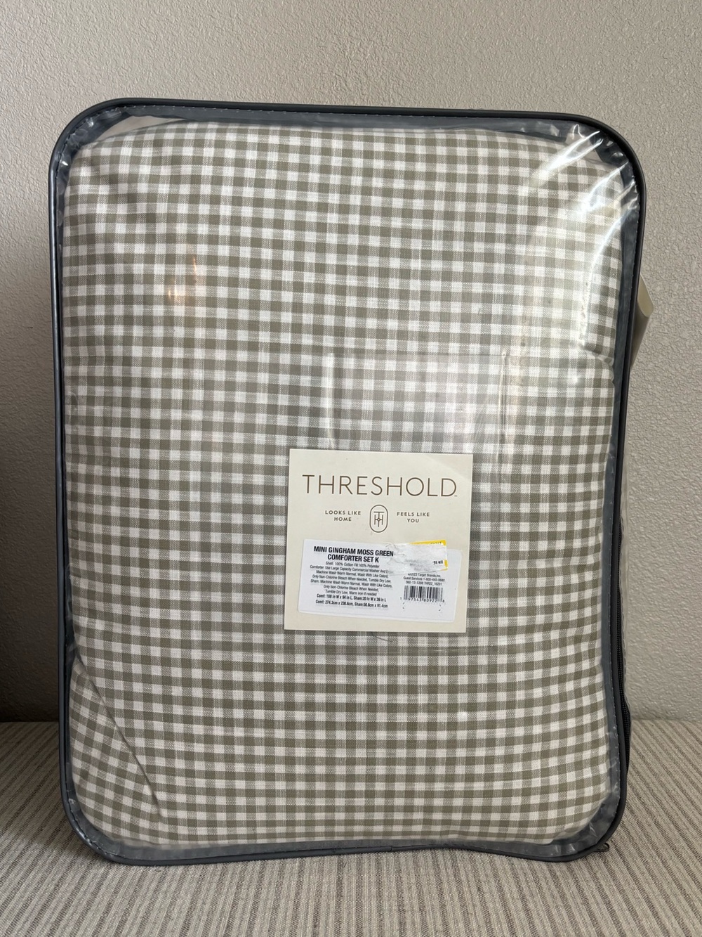 NWT King Mini Gingham Comforter and Sham Set Moss Green - Threshold